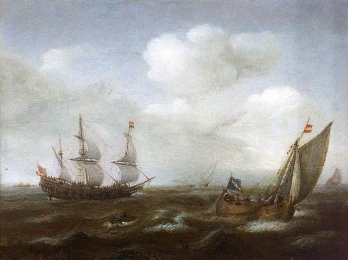 Hendrik Cornelisz. Vroom A Dutch Ship and Fishing Boat in a Fresh Breeze oil painting image